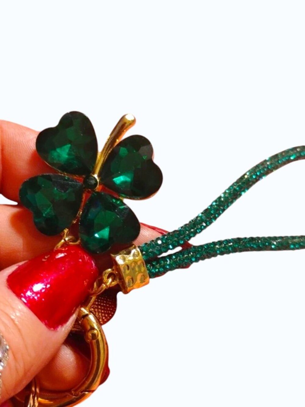 Emerald Green Clover Pendant bag charm keychain